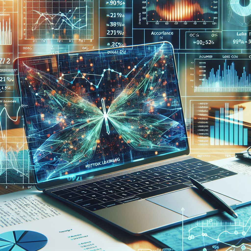 Une image illustrant des graphiques de performance de modèles machine learning sur un ordinateur portable, reflétant l'optimisation des algorithmes.