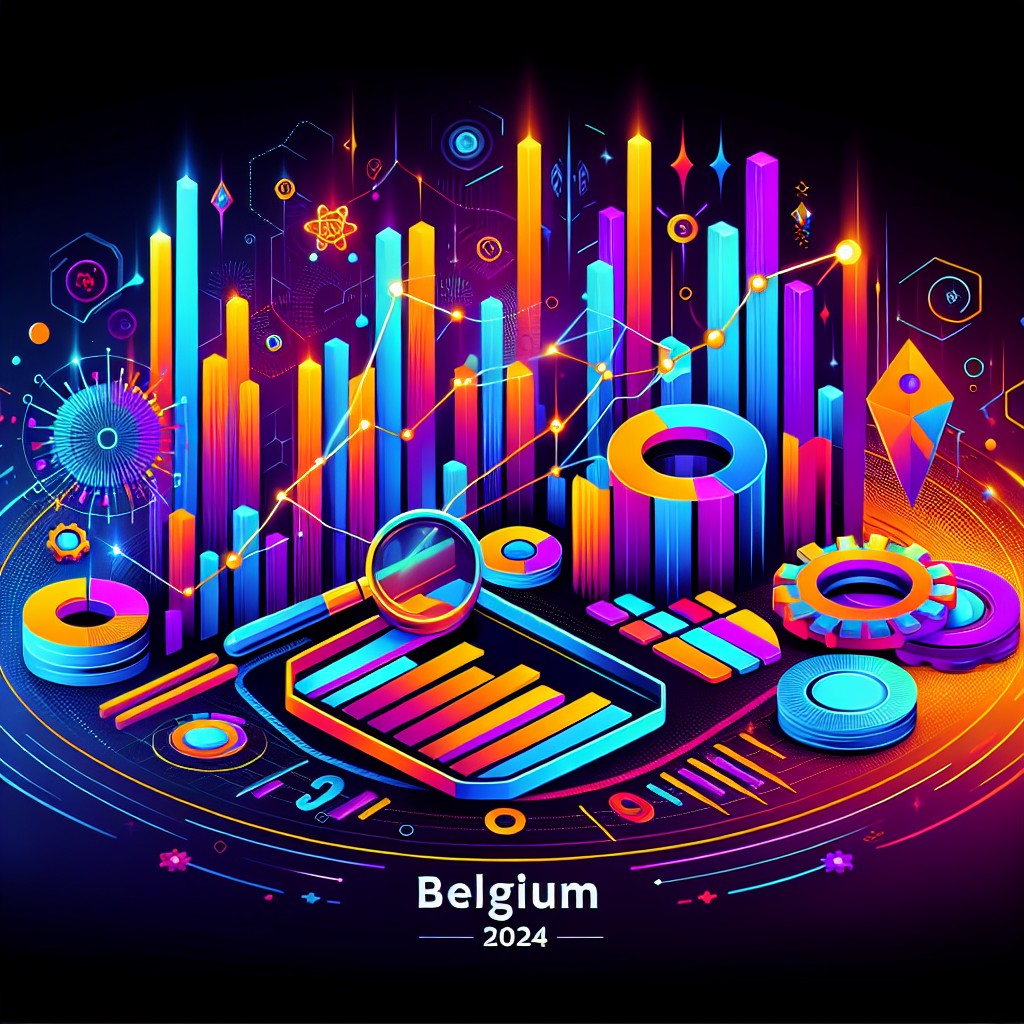 Graphiques colorés et dynamiques illustrant les tendances SEO pour 2024 en Belgique