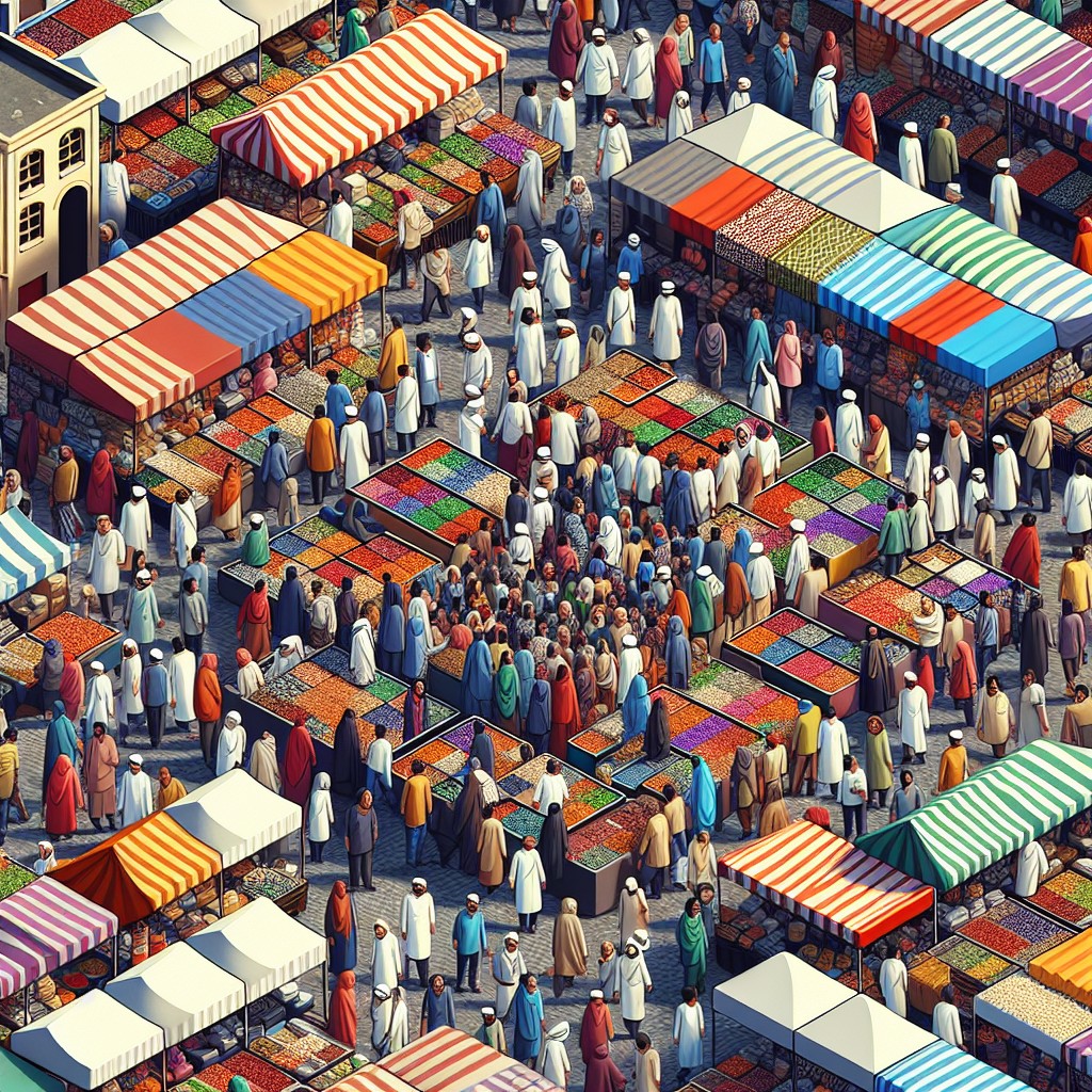 Vue aérienne de l'animation vibrante du Marché de Namur avec étals colorés et foule de visiteurs.