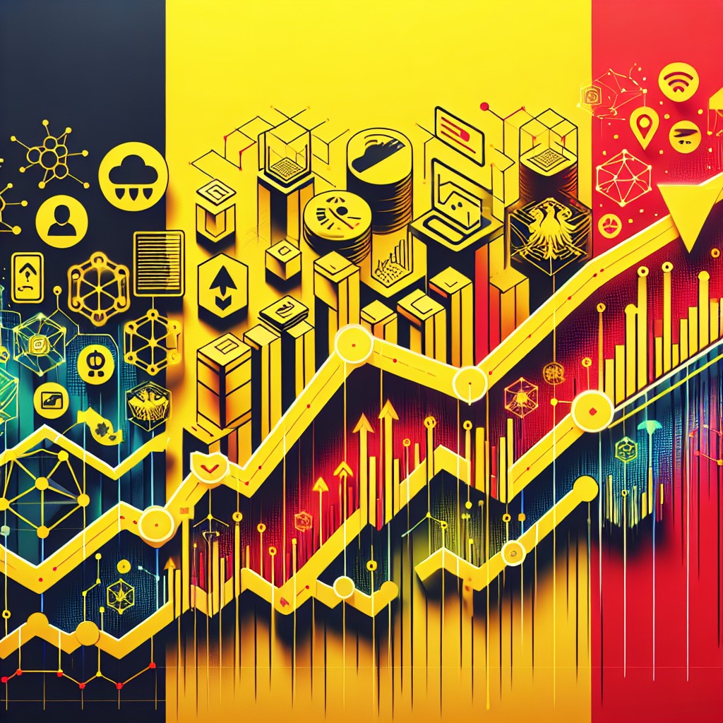 Graphique vibrant illustrant la croissance digitale en Belgique avec des icônes de technologies innovantes