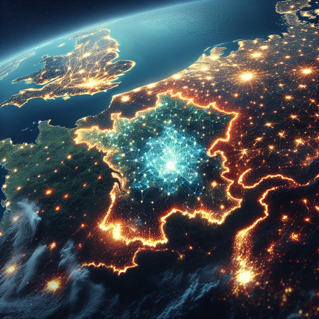 Vue satellitaire de la Wallonie illuminée, symbolisant l'essor du marché digital dans la région