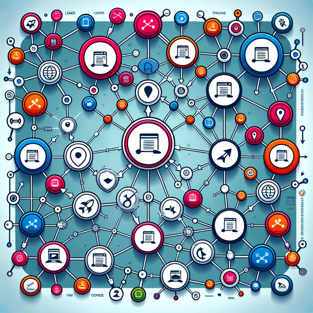 Une illustration montrant un réseau de sites web interconnectés démontrant le concept de backlinks en SEO.