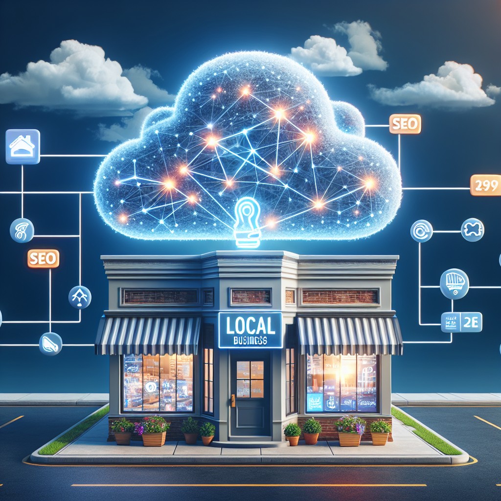 Une image représentant une entreprise locale avec une forte présence en ligne, symbolisant l'importance du SEO local et de l'IA.