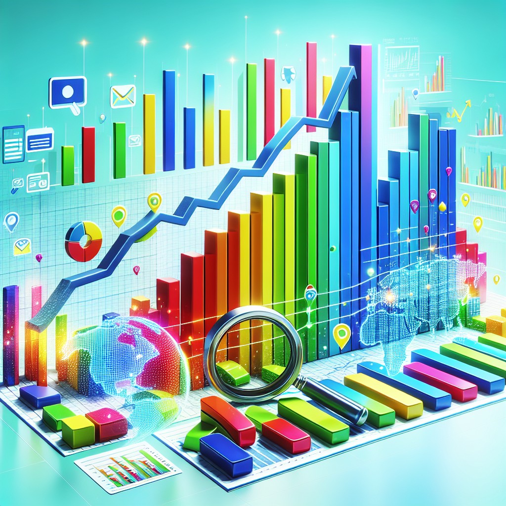 Graphique coloré illustrant l'augmentation du trafic web grâce à des stratégies SEO réussies