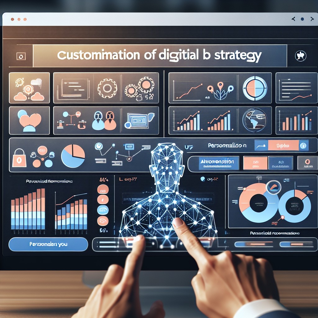 Personnalisation de la stratégie digitale : une image d'interface utilisateur avec des recommandations personnalisées et des données analytiques.