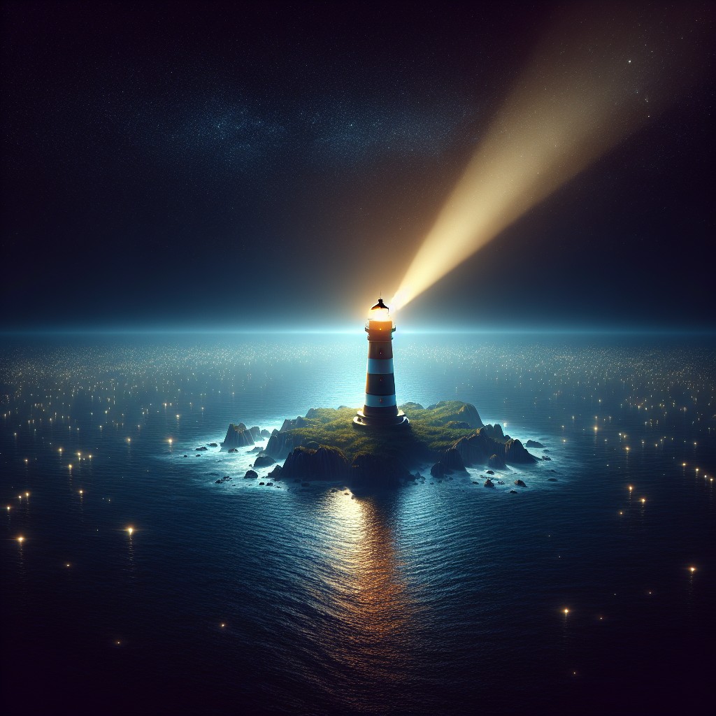 Image d'un phare illuminant le chemin dans la nuit, symbolisant le guide SEO pour votre site web dans l'immense mer d'internet.