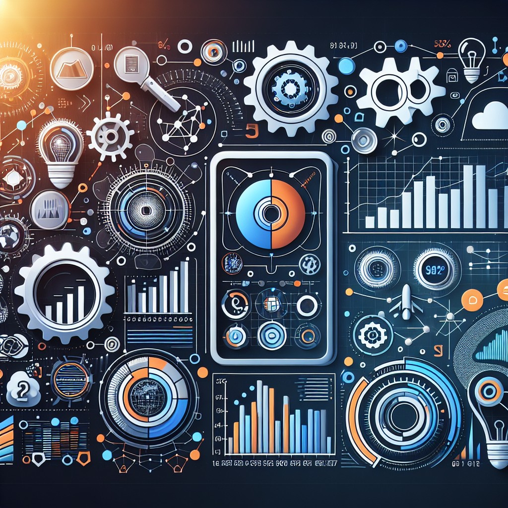 Image de couverture représentant des éléments de SEO modernes avec des graphiques de performance, des icônes de recherche et des éléments de machine learning.