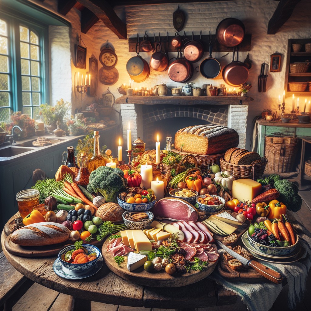 Une table rustique ornée de plats traditionnels wallons, mettant en valeur des ingrédients locaux.