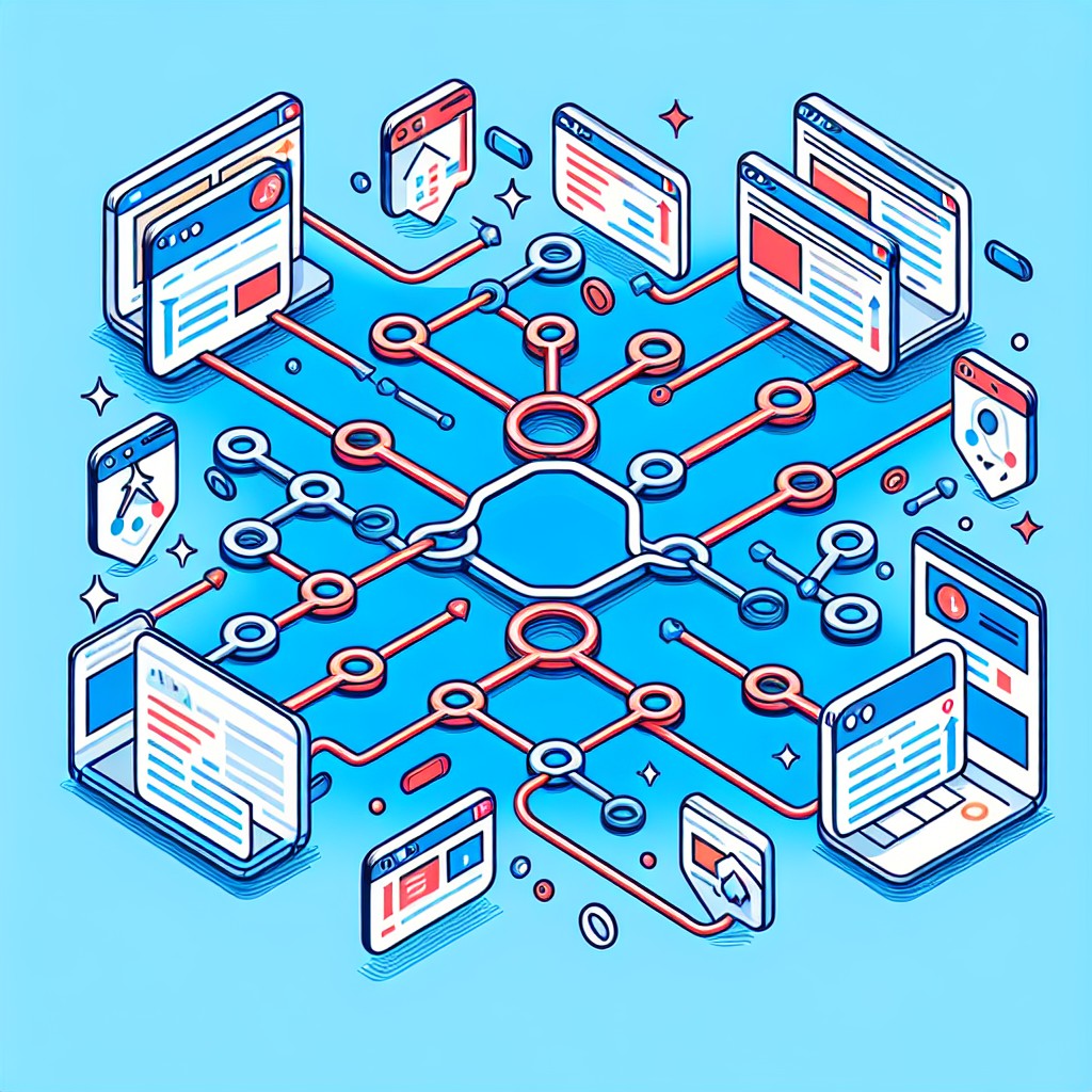 Illustration représentant des liens hypertextes se connectant entre différents sites web, symbolisant l'importance des backlinks pour le SEO.