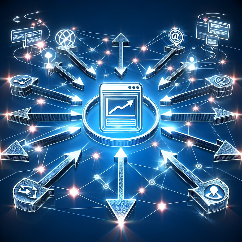Un graphique montrant des flèches pointant vers un site web, illustrant le concept de backlinks et leur impact sur le classement SEO.