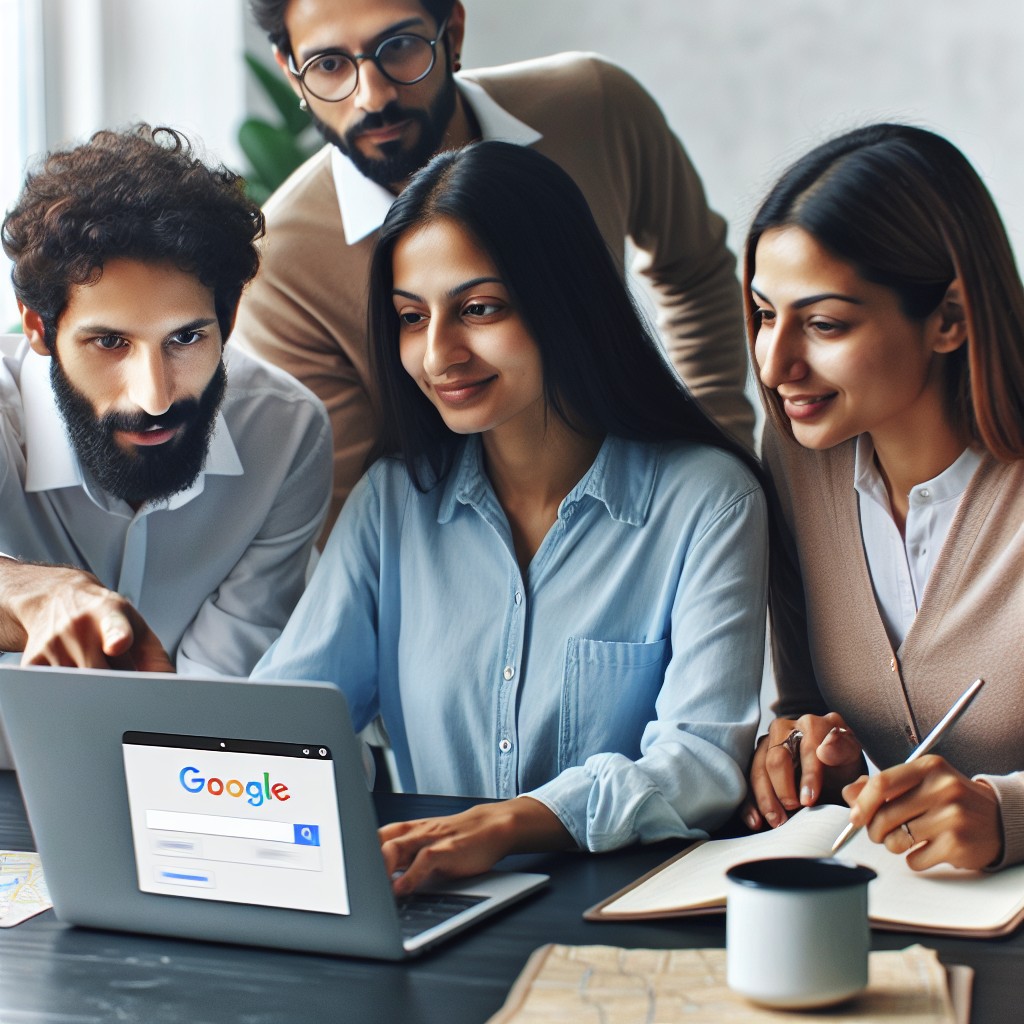 Une entreprise optimisant sa présence en ligne via Google My Business sur un ordinateur.