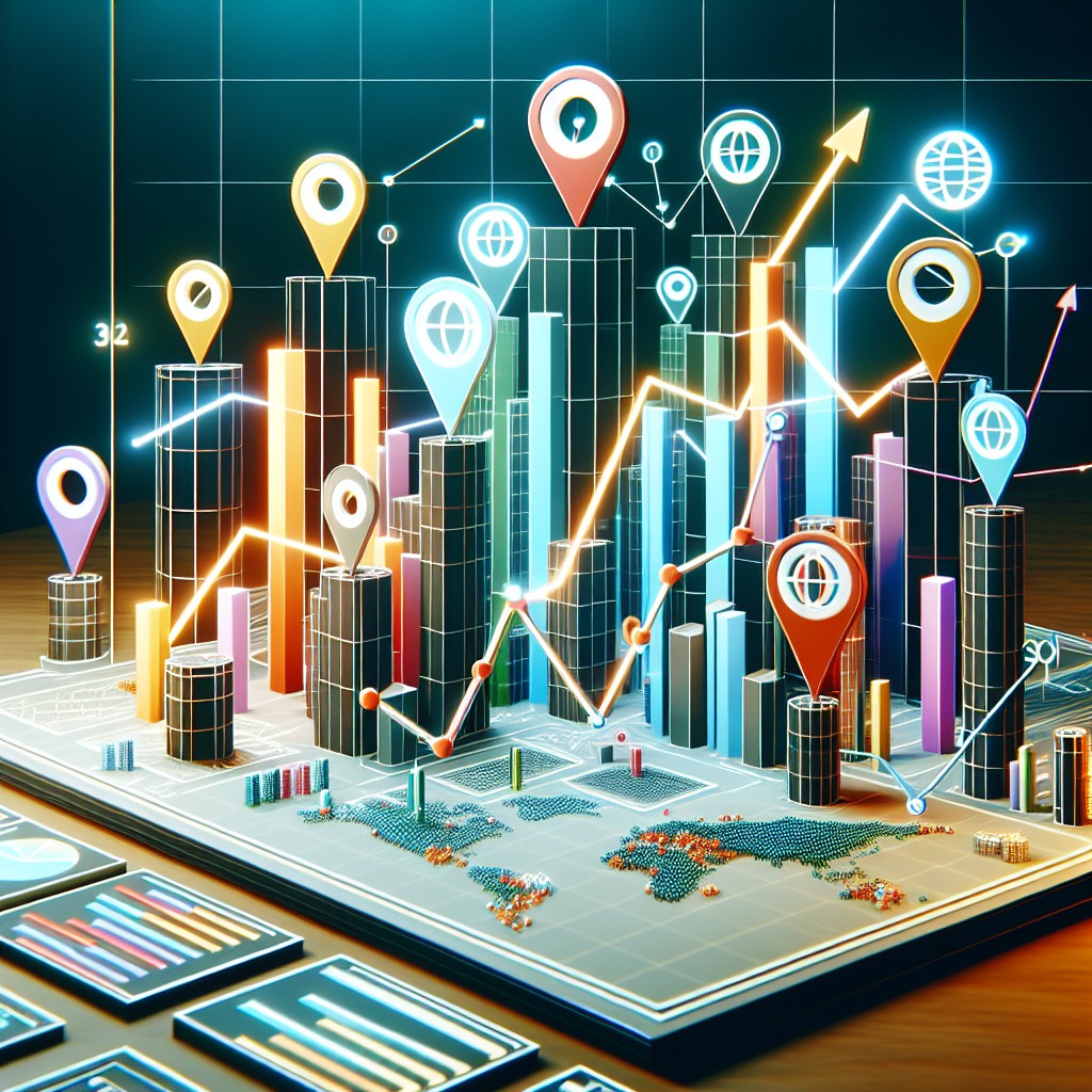 Un tableau représentant des graphiques de croissance et de localisation pour illustrer l'importance du SEO local en 2024