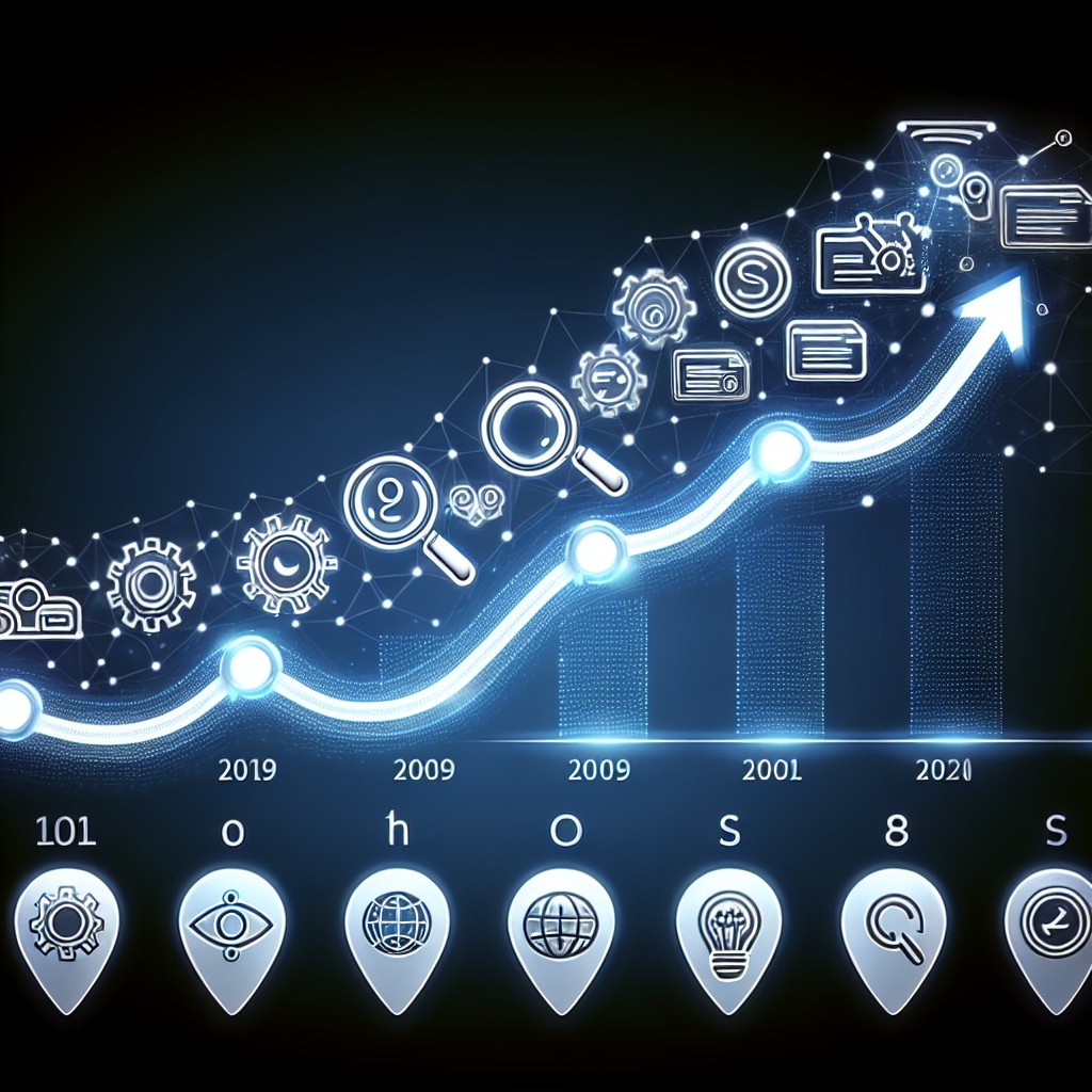 Une illustration représentant l'évolution du SEO avec des icônes de recherche, d'intelligence artificielle et de contenu web.