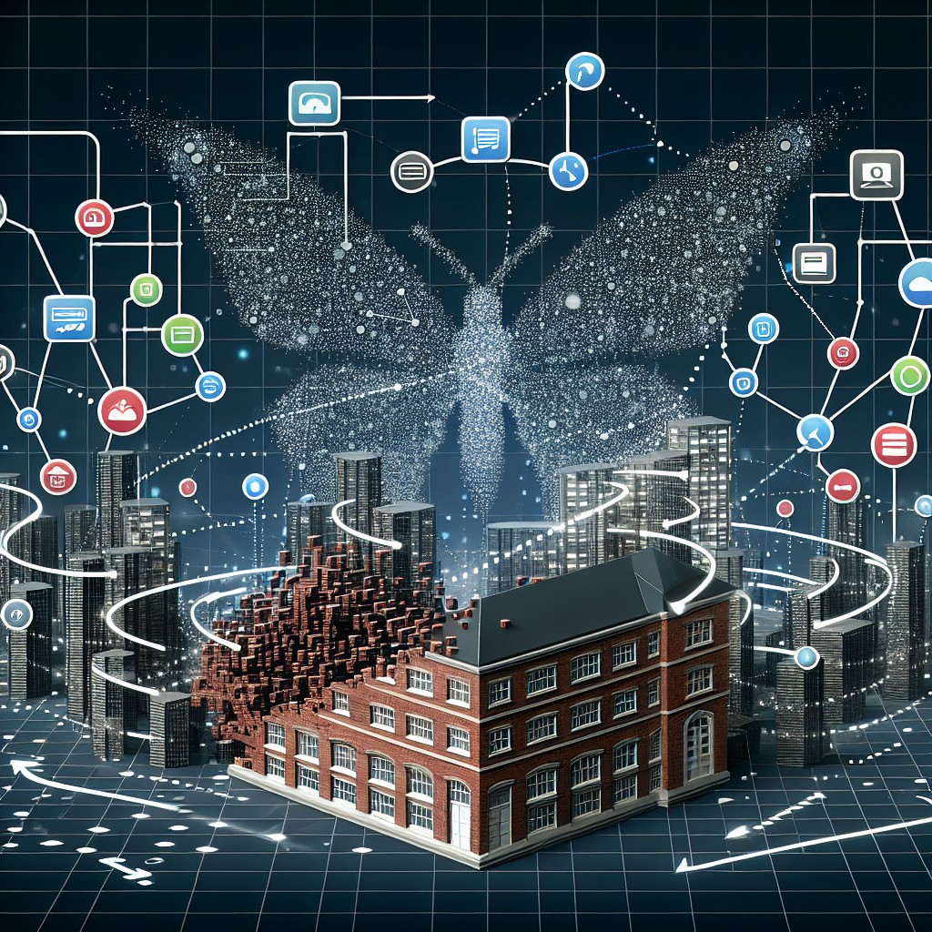 Couverture de l'article sur la transformation numérique, montrant un réseau d'icônes digitales autour d'une entreprise en pleine métamorphose.