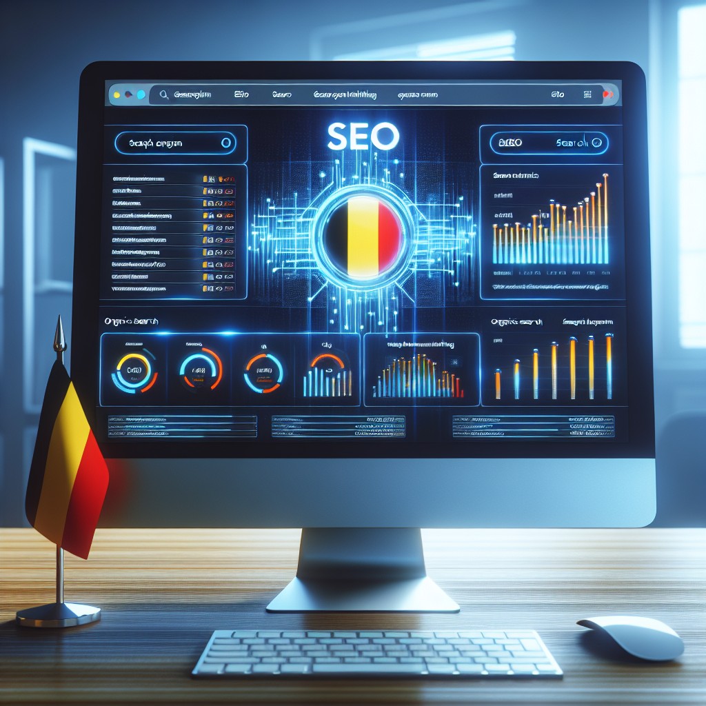 Un écran d'ordinateur affichant des résultats de recherche SEO, symbolisant l'optimisation pour les moteurs de recherche en Belgique