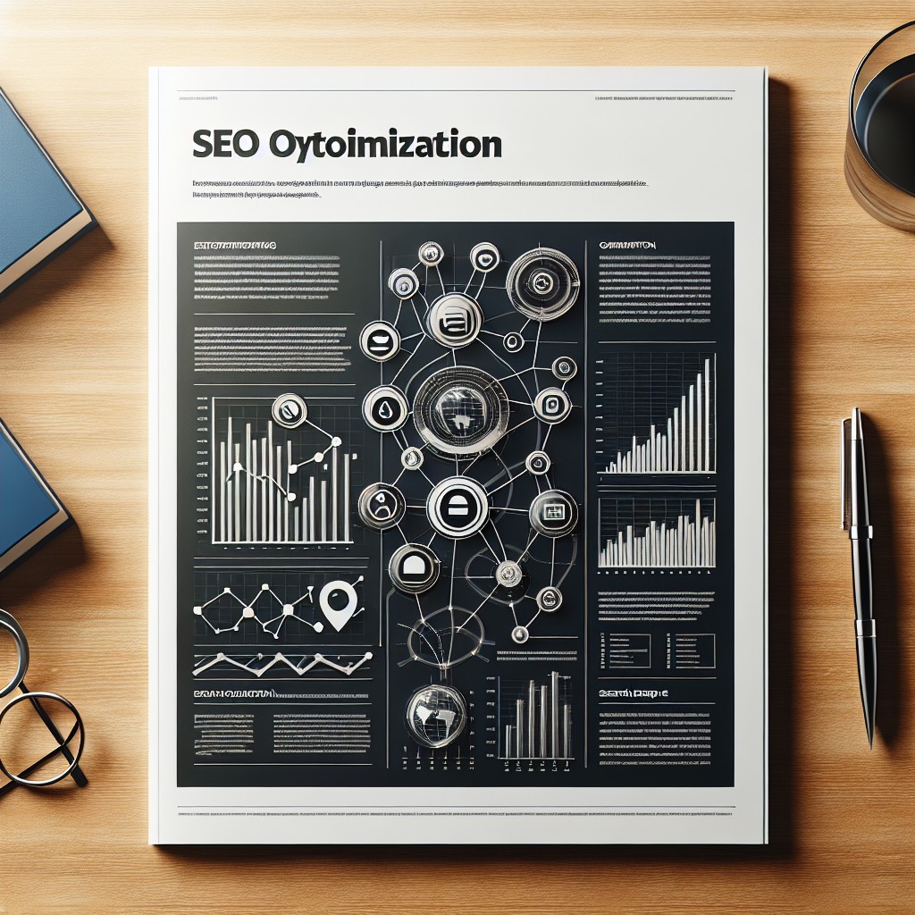 Couverture d'article représentant l'optimisation SEO avec des graphiques et des icônes de moteur de recherche.