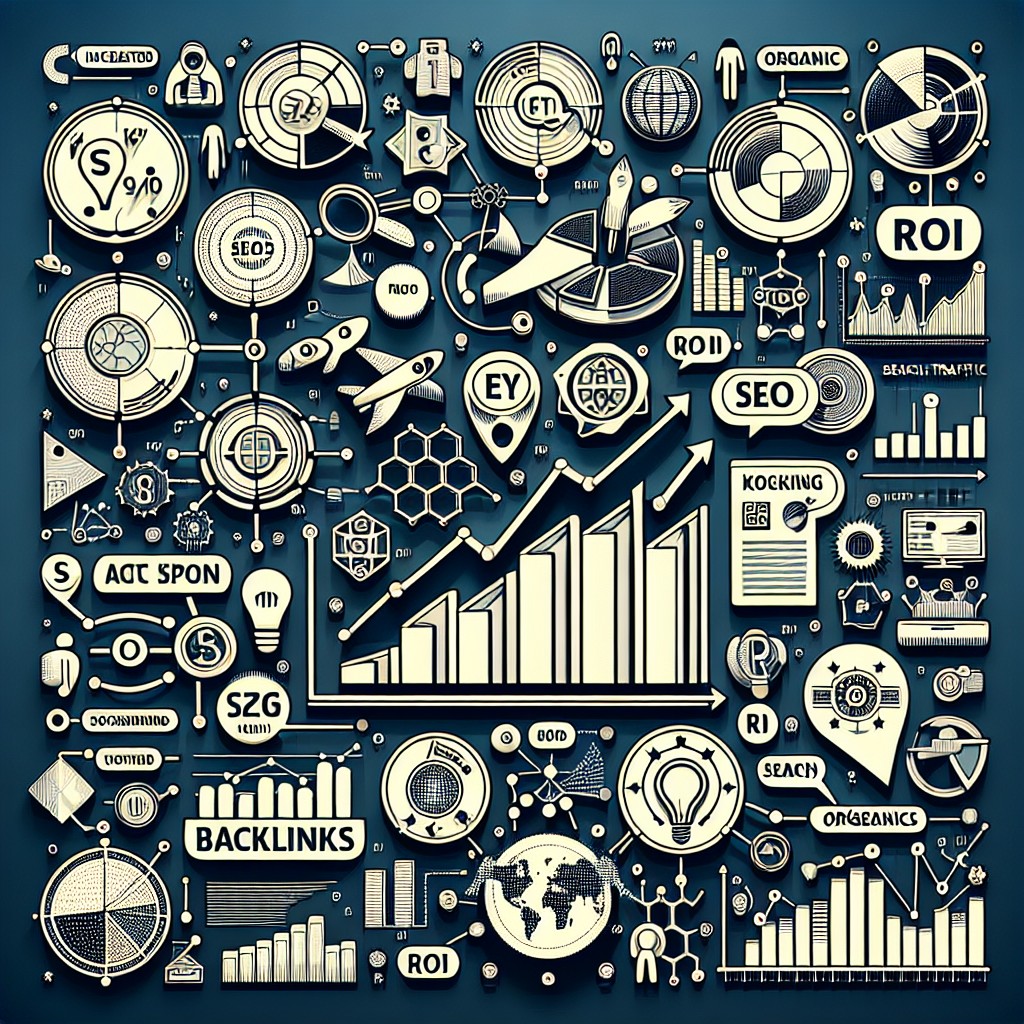 Une image illustrant des graphiques analytiques et des mots-clés symbolisant le succès du SEO.