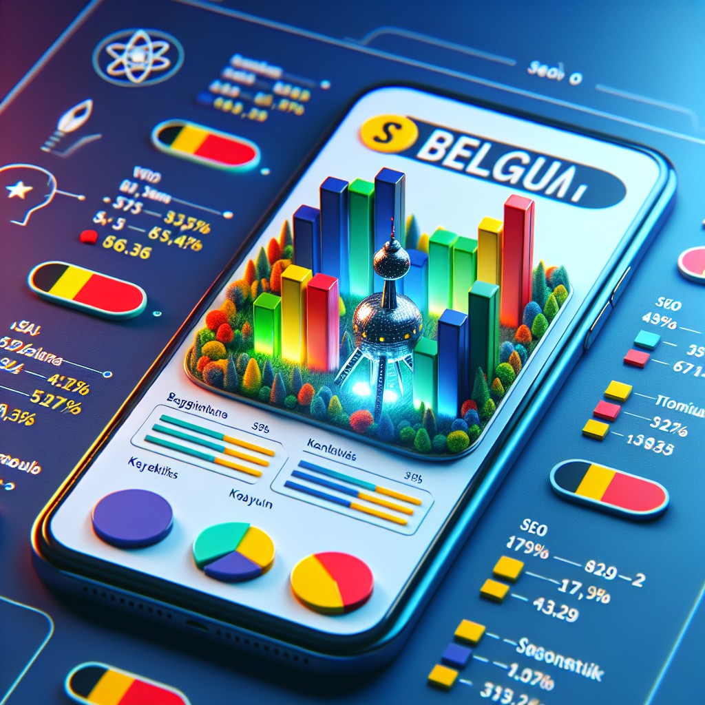 Image d'un smartphone affichant des statistiques SEO en Belgique