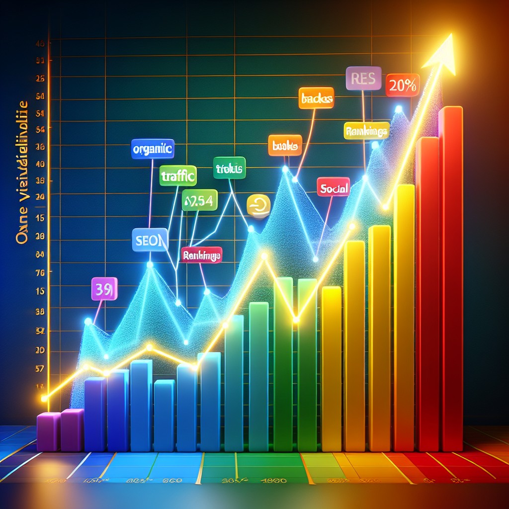 Graphique coloré montrant une croissance de visibilité en ligne grâce au SEO