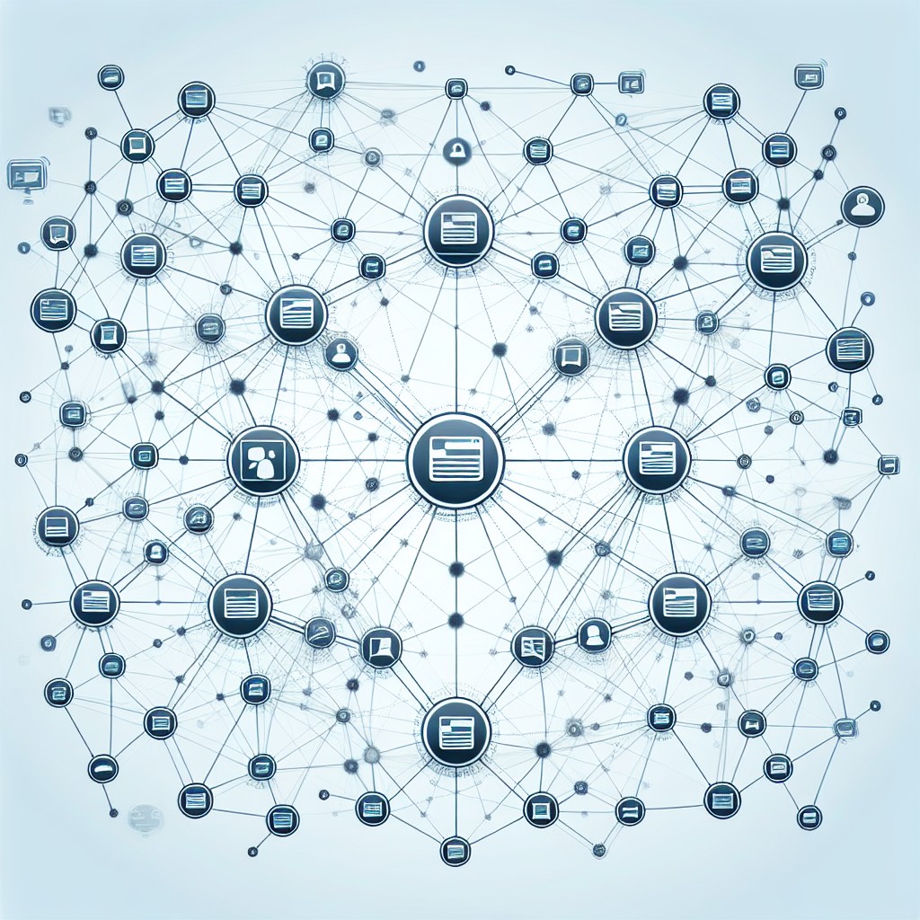 Un réseau de backlinks connectant différents sites web symbolisant le concept de netlinking.