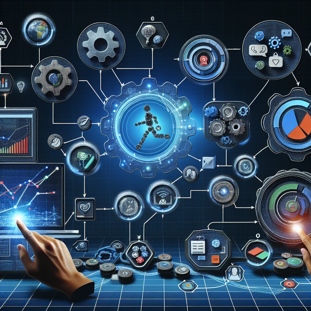 Un graphique illustrant l'intégration entre l'automatisation et le marketing de contenu, montrant des outils numériques et des flux de travail.