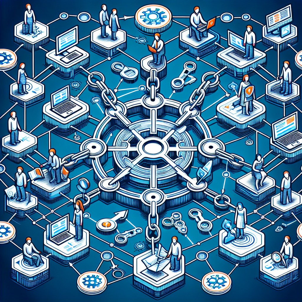 Illustration montrant la structure complexe et interconnectée des backlinks autour d'un site web, symbolisant l'importance du réseau de liens pour le référencement.