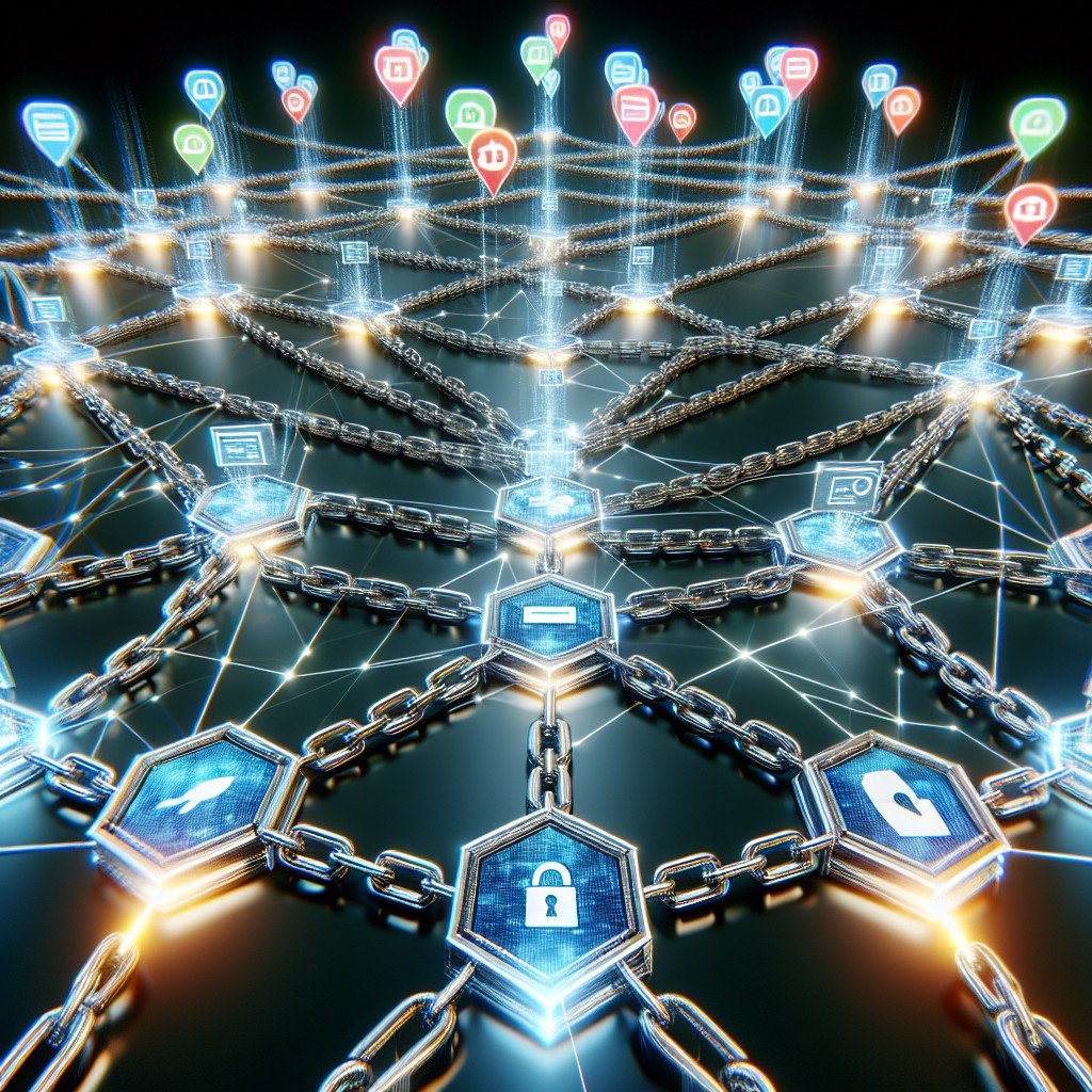 Une illustration montrant des chaînes de liens connectant différents sites web, symbolisant la stratégie de backlinks pour le SEO.