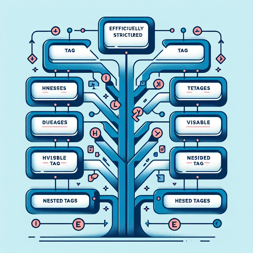 Illustration d'une structure de code HTML bien organisée avec des balises visibles et explicatives.