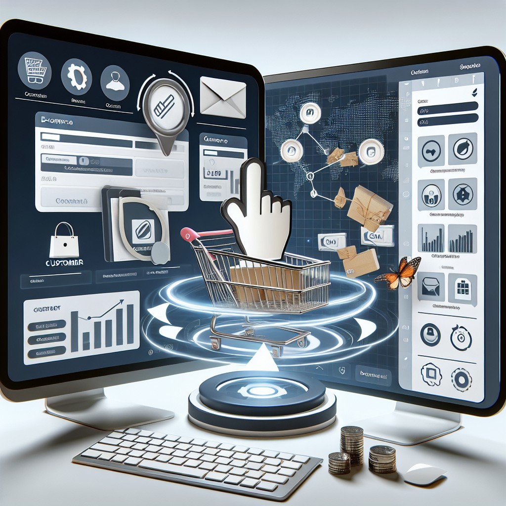 Image d'une plateforme e-commerce intégrée avec un tableau CRM interactif, illustrant une gestion client fluide et centralisée.
