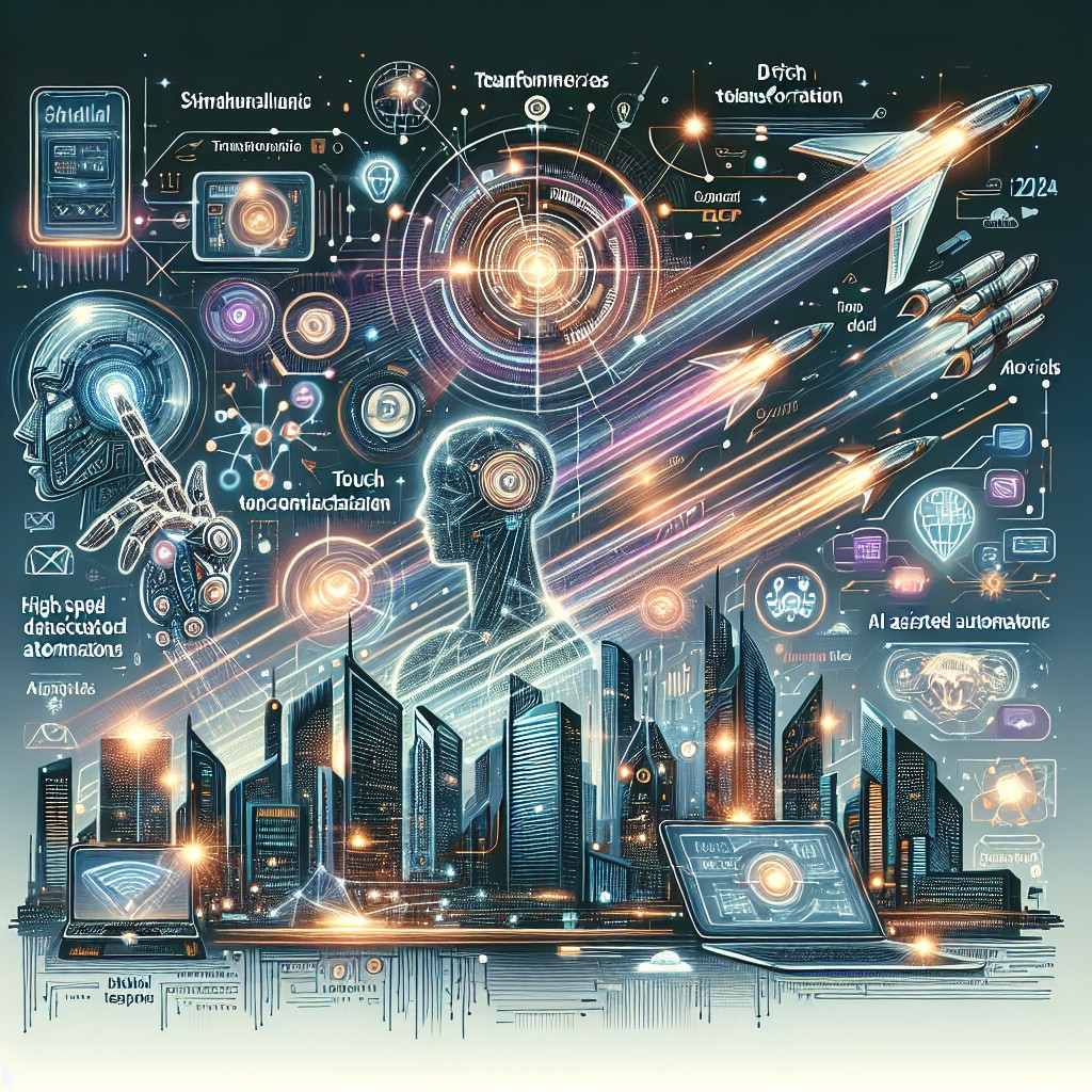 Couverture illustrant la transformation digitale des entreprises en 2024, avec des éléments technologiques modernes.