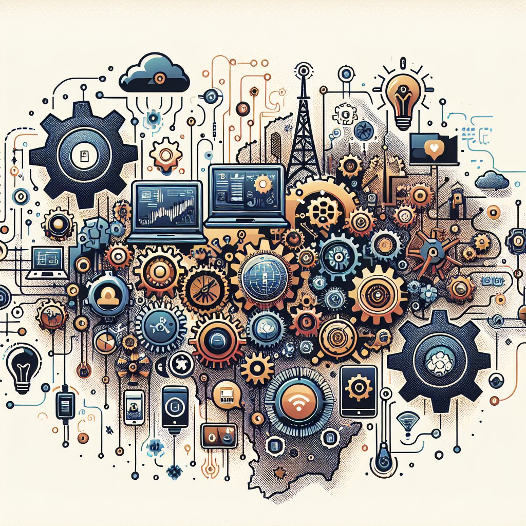 Illustration des innovations numériques en Wallonie, avec des icônes technologiques et une carte de la région.