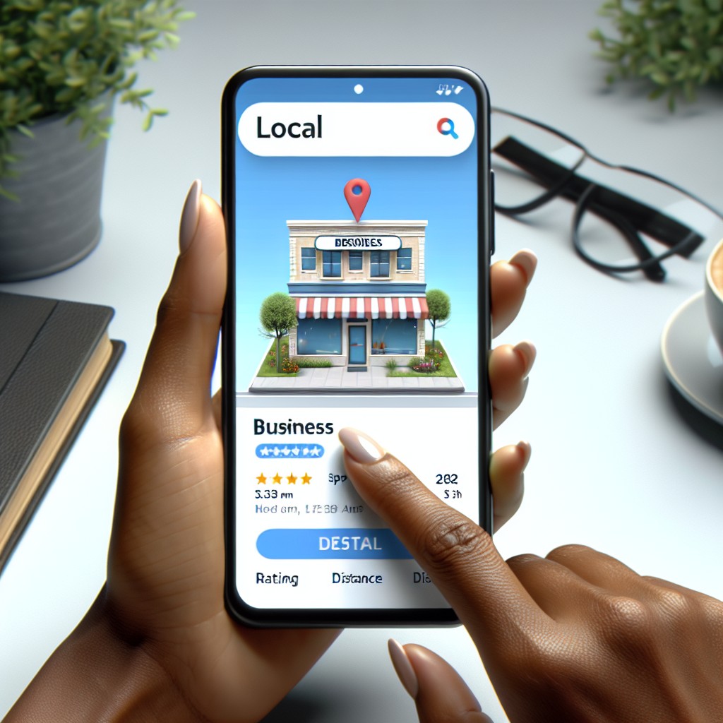 Une illustration d'une entreprise locale apparaissant en premier dans les résultats de recherche locale sur un smartphone