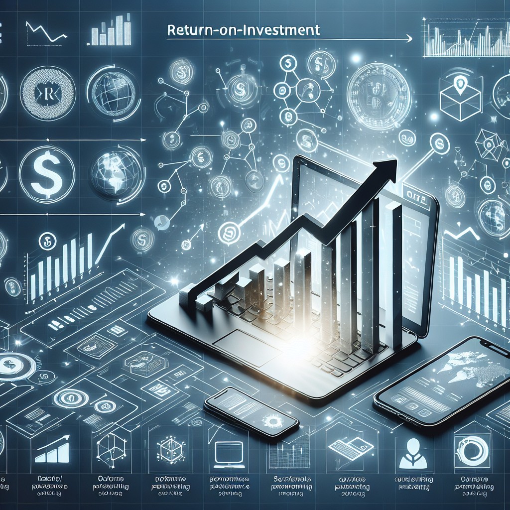 Image illustrant le concept de retour sur investissement en marketing digital avec des graphiques et des chiffres.