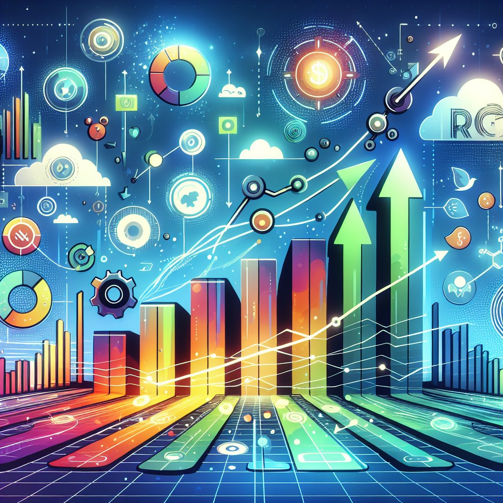 Une illustration abstraite représentant la croissance et l'optimisation du ROI grâce à des technologies numériques.