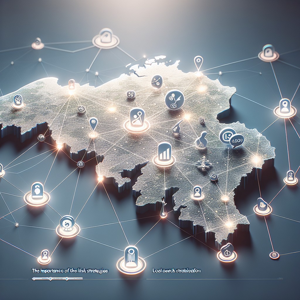 Une illustration représentant la Belgique avec des icônes de SEO et des liens mettant en avant l'importance des stratégies de liens pour le référencement local.