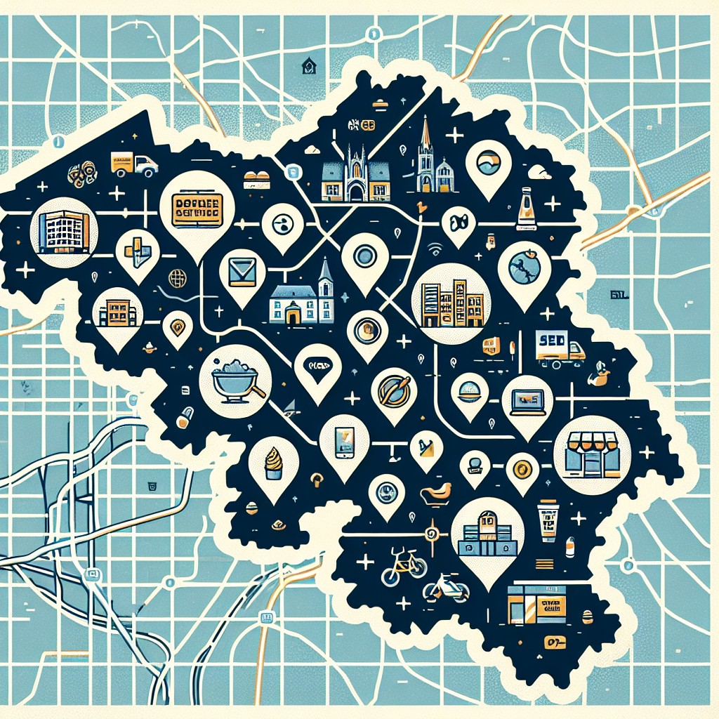 Image de couverture illustrant une carte de Belgique avec des icônes représentant des entreprises locales optimisées pour le SEO.