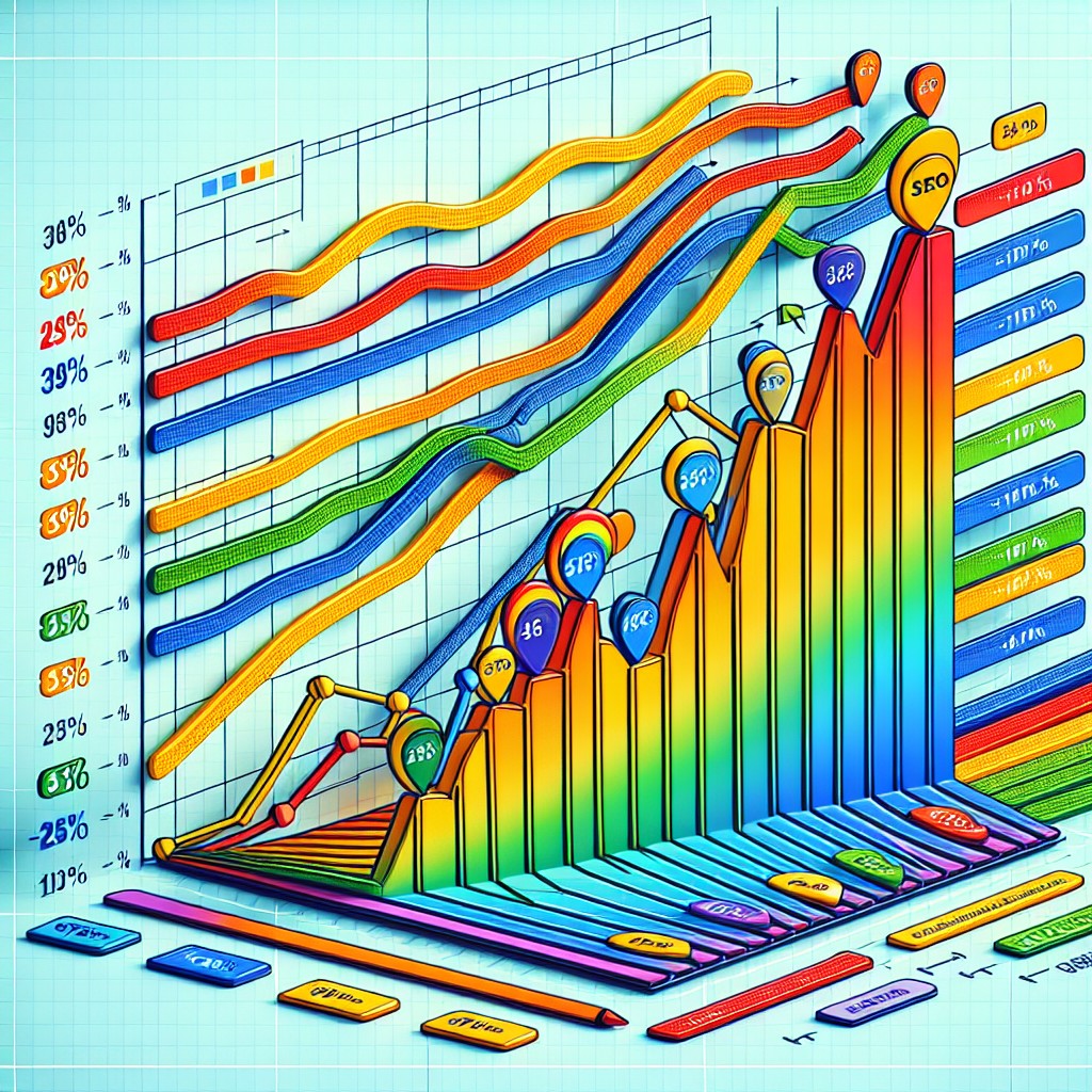 Graphique coloré montrant une croissance de la visibilité en ligne grâce au SEO