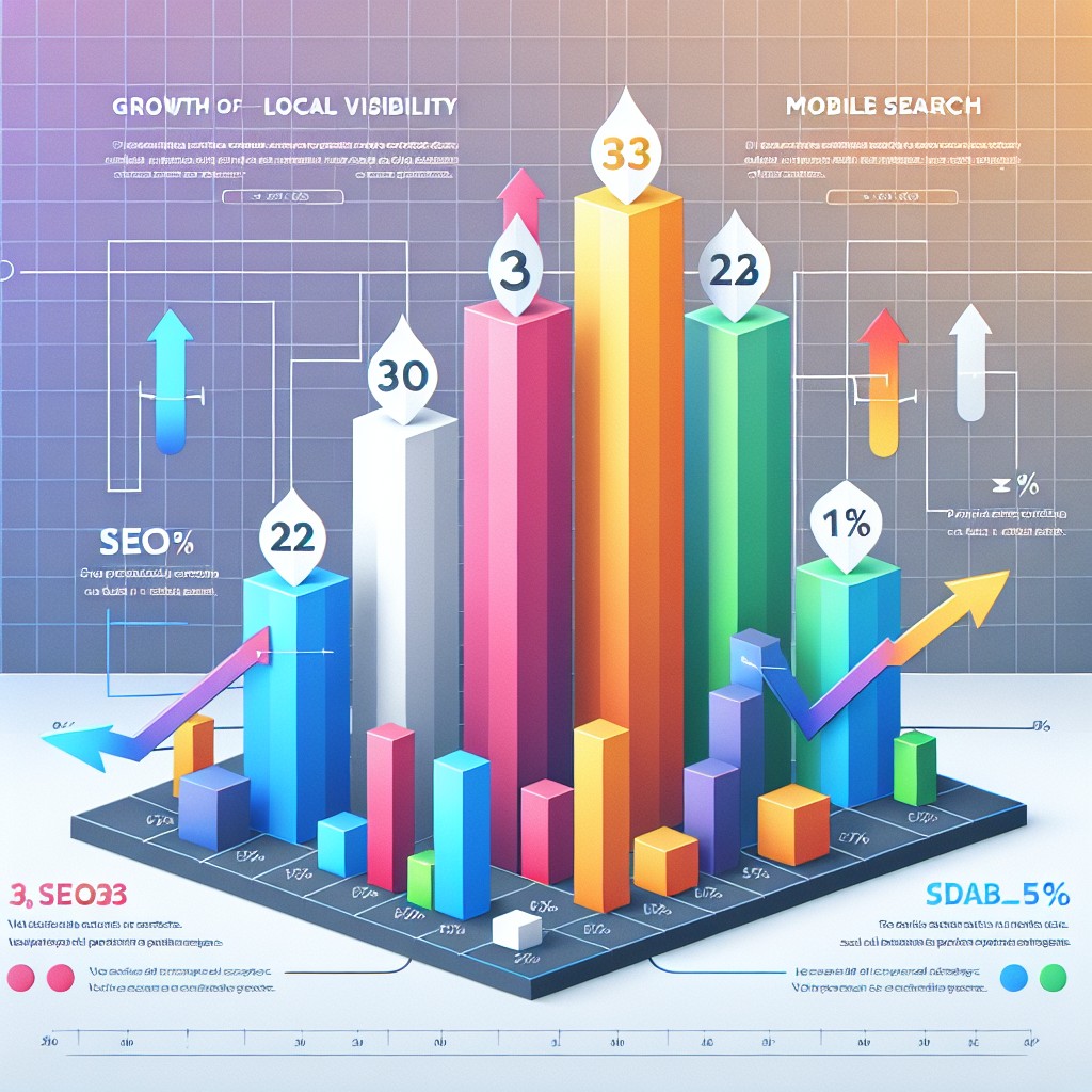 Un graphique illustrant la croissance de la visibilité locale avec des indicateurs de SEO et de recherches mobiles.