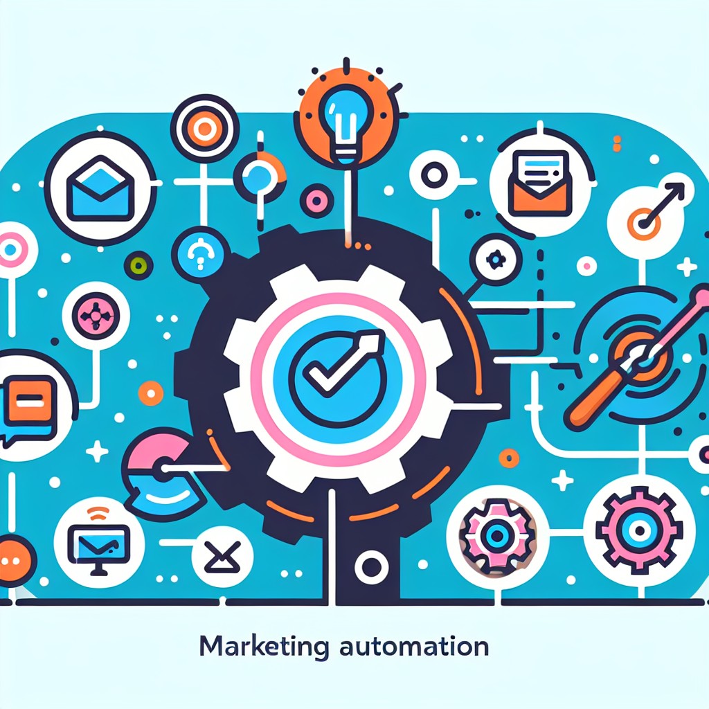 Un graphique illustrant le concept de marketing automation avec des icônes de personnalisation et d'efficacité.