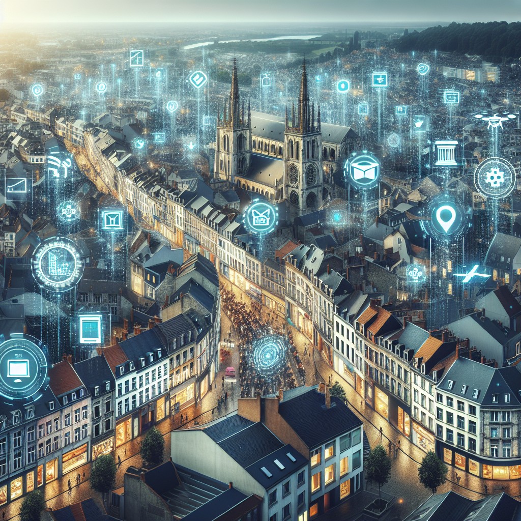 Vue aérienne de la ville de Namur, illustrant la transformation digitale des entreprises en Wallonie.