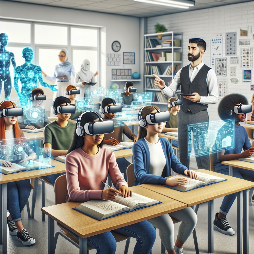 Image d'une classe moderne en Wallonie utilisant la réalité augmentée pour l'apprentissage interactif.