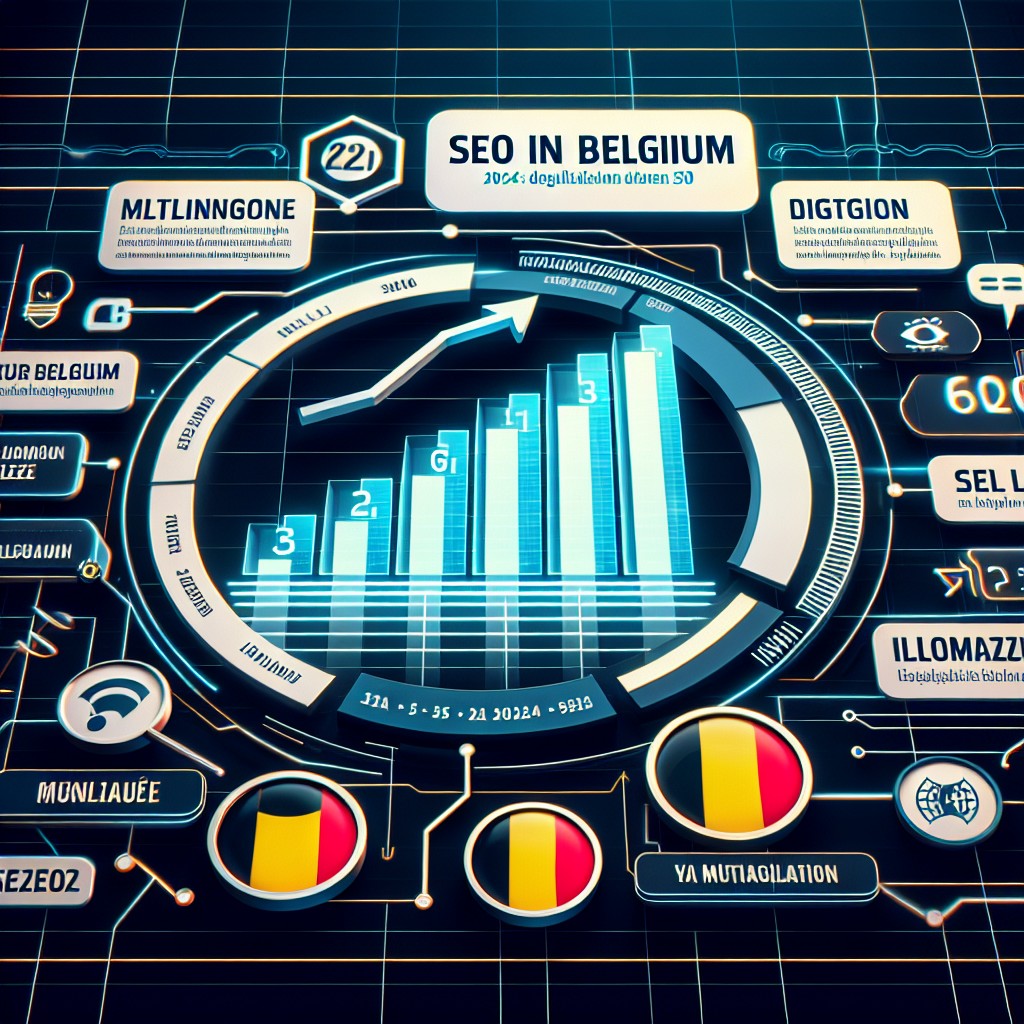 Graphique illustrant l'évolution du SEO en Belgique en 2024, mettant en évidence la multilinguisme et la digitalisation