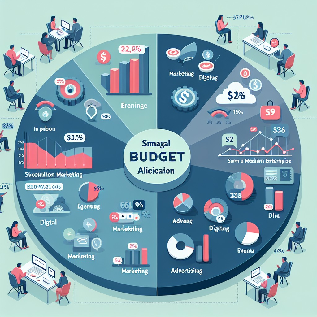 Graphique illustrant la répartition optimale du budget marketing pour une PME en 2024, incluant des segments pour le marketing digital, les événements et la publicité.