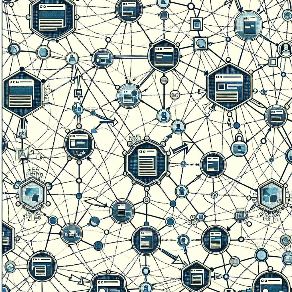 Représentation graphique de diverses connexions entre des sites web symbolisant les backlinks.