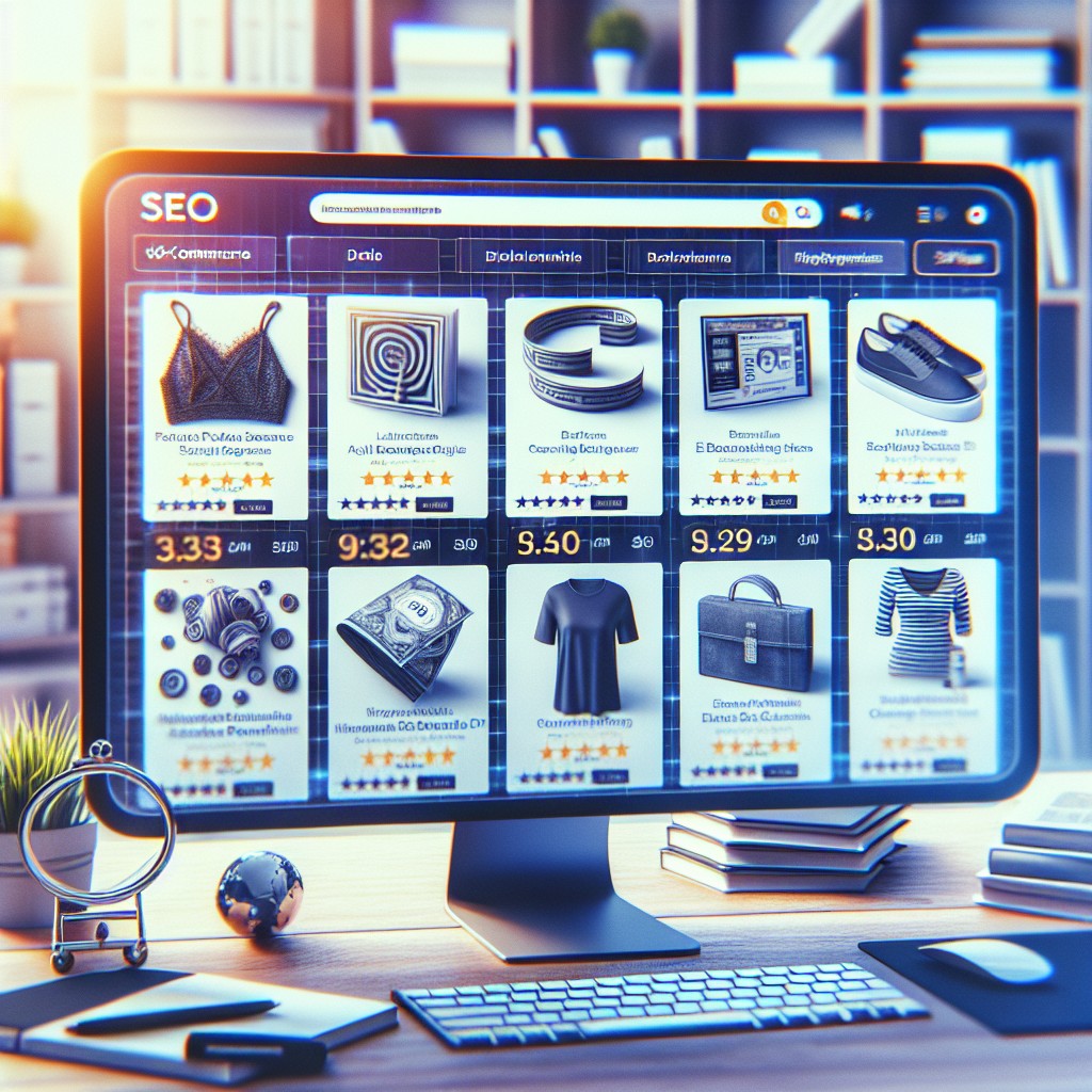 Image d'une boutique en ligne affichant les résultats de recherche sur un écran pour illustrer le succès du SEO e-commerce en Belgique