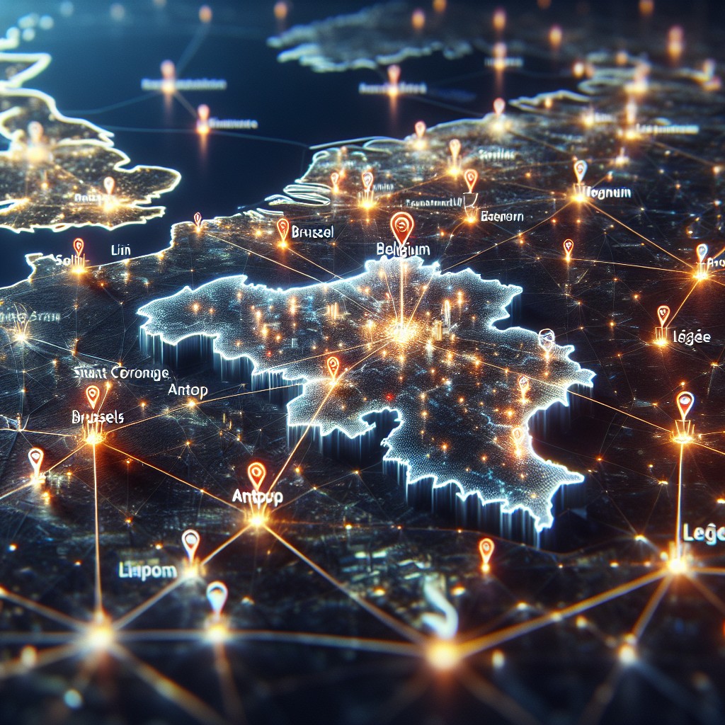 Carte de la Belgique illuminée, symbolisant les opportunités de marché.