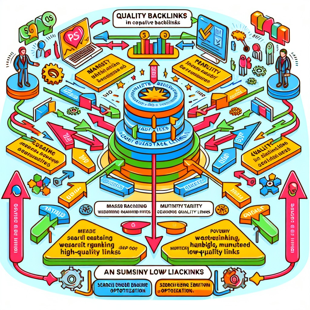 Un schéma décrivant l'importance des backlinks de qualité par rapport aux backlinks en masse dans le SEO.