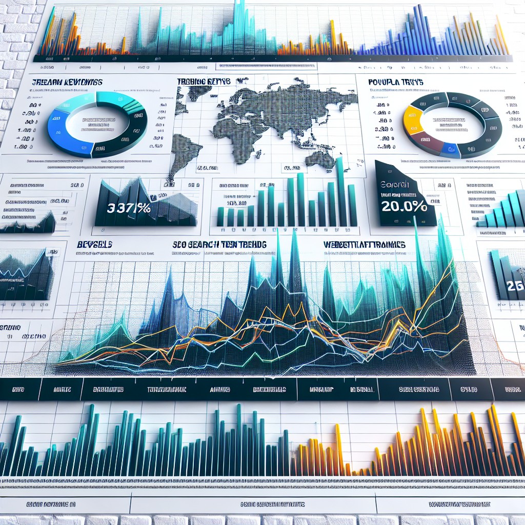 Une image figurant une analyse de données avec des graphiques montrant des tendances de recherche SEO en Belgique.