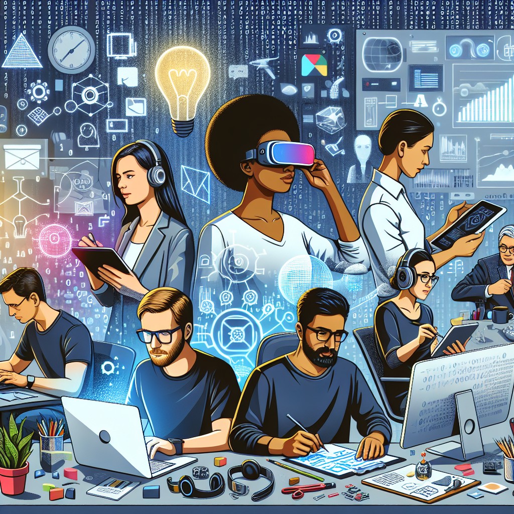 Une illustration montrant des créatifs au travail, symbolisant l'innovation en économie digitale