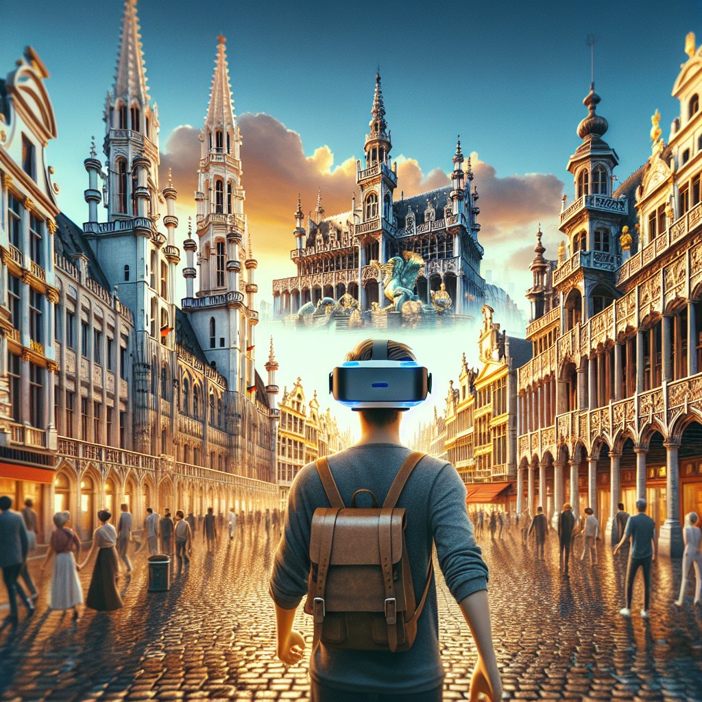 Vue immersive de Bruxelles en réalité virtuelle, explorant les sites historiques et culturels de la ville.